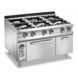 Fourneau 6 Feux Vifs Gaz sur Four Électrique avec Armoire Fermée MBM