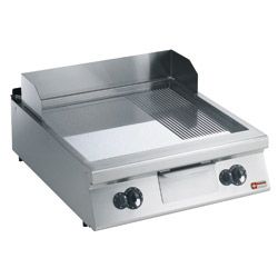 PLAQUE CUISSON GAZ 2/3 LISSE 1/3 RAINURÉE CHROME TOP