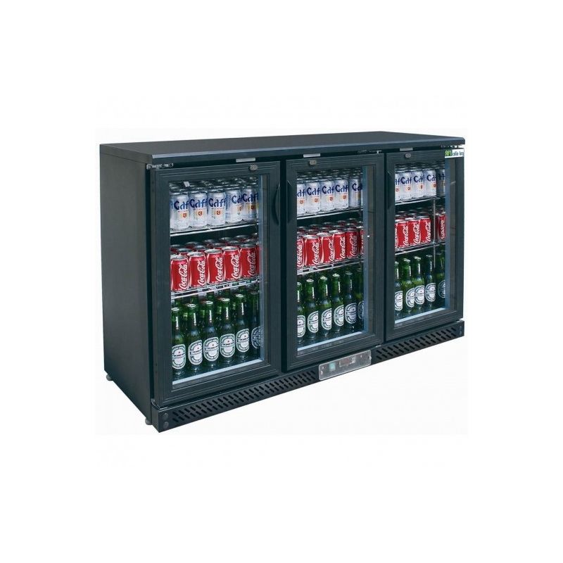 Arrière-bar réfrigéré 3 portes vitrées Coulissantes- Groupe Logé en bas - Skinplate Noir - Avec éclairage LED (C3C)