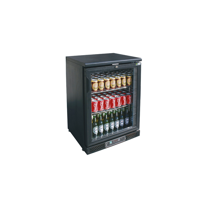 Arrière-bar réfrigéré 1 porte vitrée Battante- Groupe Logé en bas - Skinplate Noir - Avec éclairage LED (C1B)