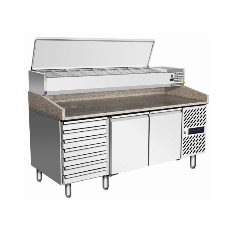 Table Préparation Pizza 2 portes 7 Tiroirs, en Granit