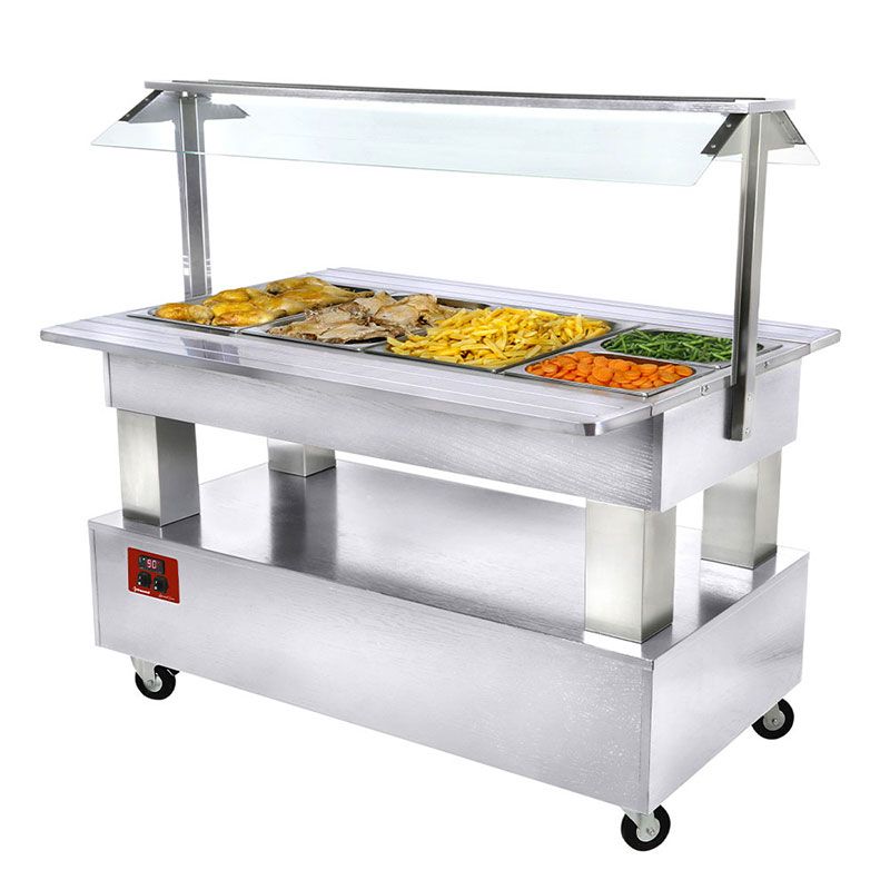 Buffet chauffant, bain marie, 4x GN1/1-150 (Bois Blanc)