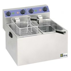 Friteuse Électrique 8L Double Table Mono 230V Sans Vidange avec Zone Froide (SF44), afi