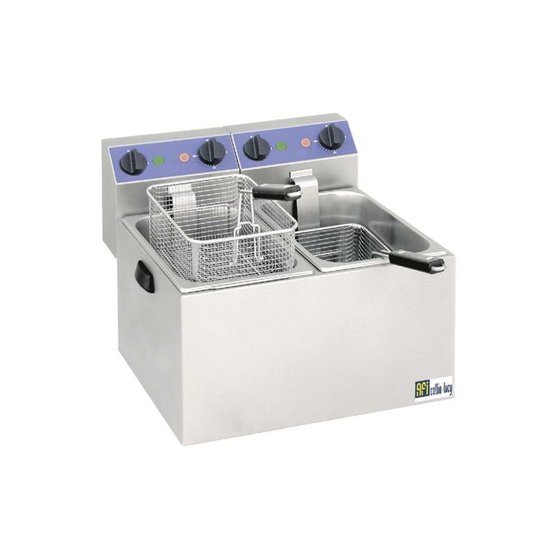 Friteuse Électrique 8L Double Table Mono 230V Sans Vidange avec Zone Froide (SF44), afi