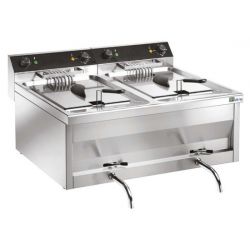 Friteuse Électrique 24L Double à poser Tri 400V avec Robinet et Relais de Puissance (FRF212), afi