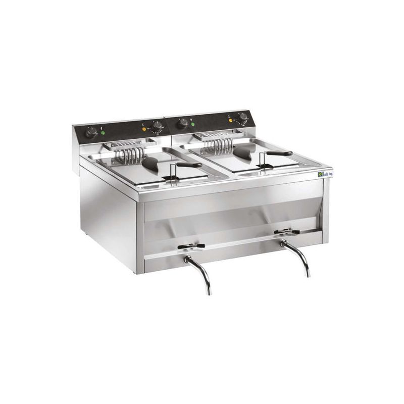 Friteuse Électrique 24L Double à poser Tri 400V avec Robinet et Relais de Puissance (FRF212), afi