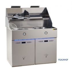 Friteuse gaz 2 cuves rondes 2x 15L avec aspiration version équipée, sofinor...
