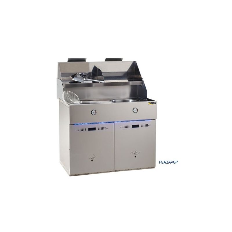 Friteuse gaz 2 cuves rondes 2x 15L avec aspiration version équipée, sofinor...