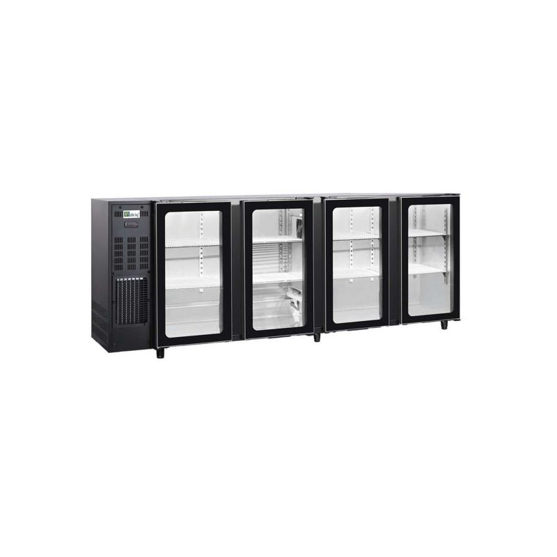 Arrière-bar réfrigéré 4 portes vitrées - Groupe Logé à gauche - Skinplate Noir - Avec éclairage LED (FGB267PV)