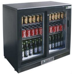 Arrière-bar réfrigéré 2 portes vitrées Coulissantes- Groupe Logé en bas - Skinplate Noir - Avec éclairage LED (C2C)