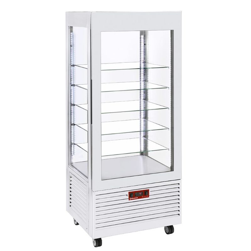 Vitrine 4 faces T° Négative , 5 Étagères en verre , Ventilée, 480 Lit, BLANCHE