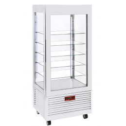 Vitrine 4 faces T° positive, 5 étagères en verre, ventilée, 480 Lit, BLANCHE