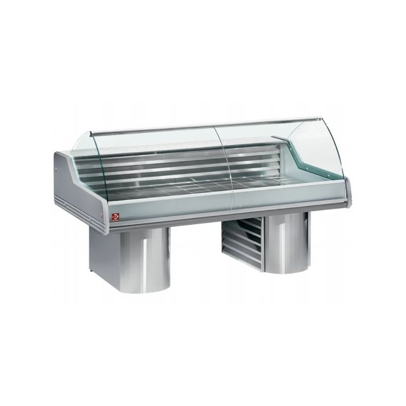 Comptoir vitrine réfrigéré à vitre bombée, sur socles
