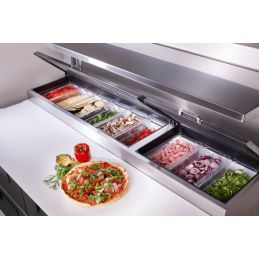 Table de préparation pizza, 1 porte 4 tiroirs, True