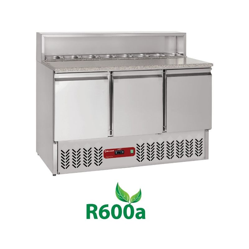 Table de préparation 3 portes GN 1/1, 380 Lit, structure réfrigérée 8x GN1/6-150 mm