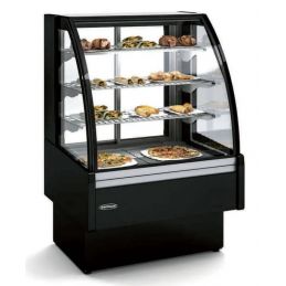 Vitrine chauffante comptoir avec vitre courbée et 3 étagères - 600x118x770 mm