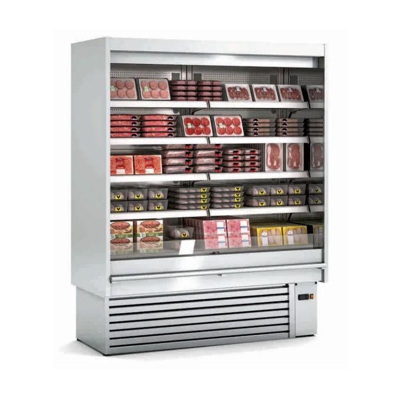 Vitrine supermarché murale inox avec côtés pleins et portes vitrées froid positif -1/+5 °c - 1310x653x2000 mm - Docriluc