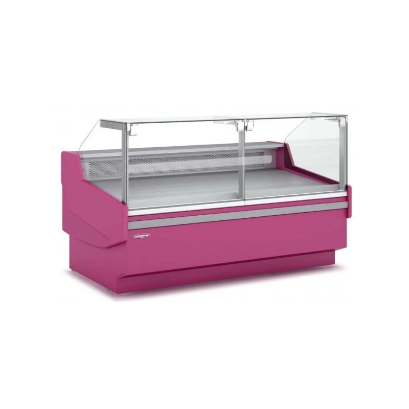 Vitrine double droite relevable pour charcuterie traiteur régime m1 avec réserve - 2525x1200x1230 mm - Docriluc