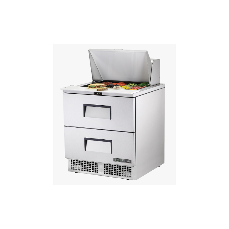 Table de préparation, 12 bacs GN 1/6, 2 tiroirs - True