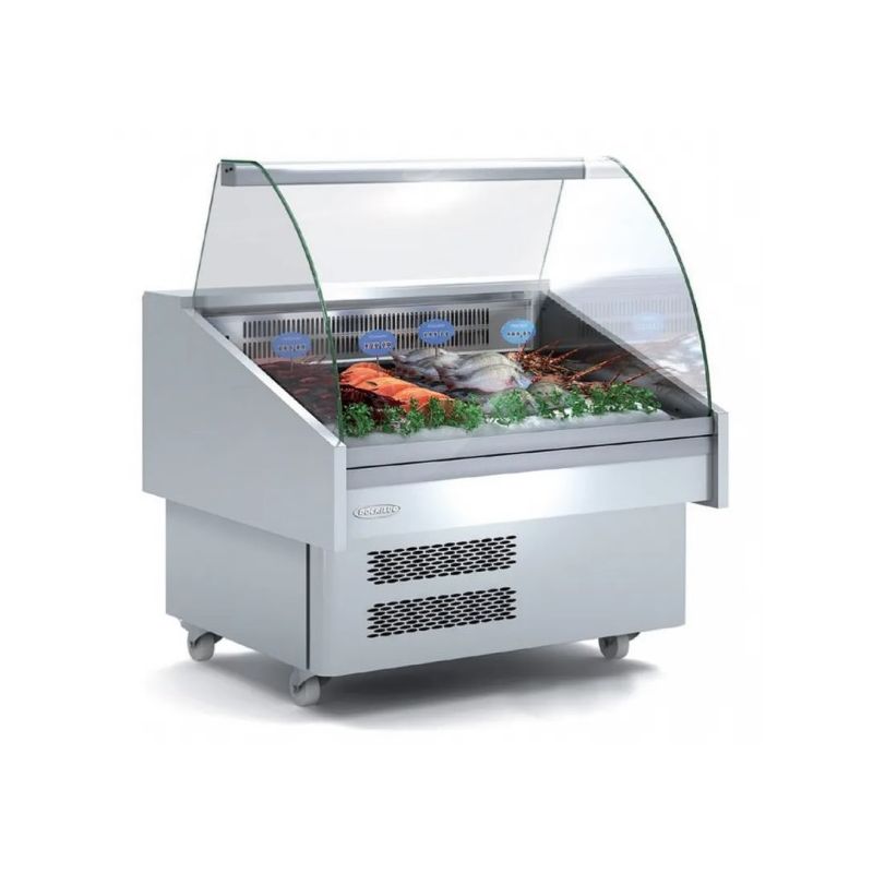 Vitrine à poissons mobile avec vitre double bombée froid statique positif -1/+5 °c - 1035x915x1185 mm - Docriluc