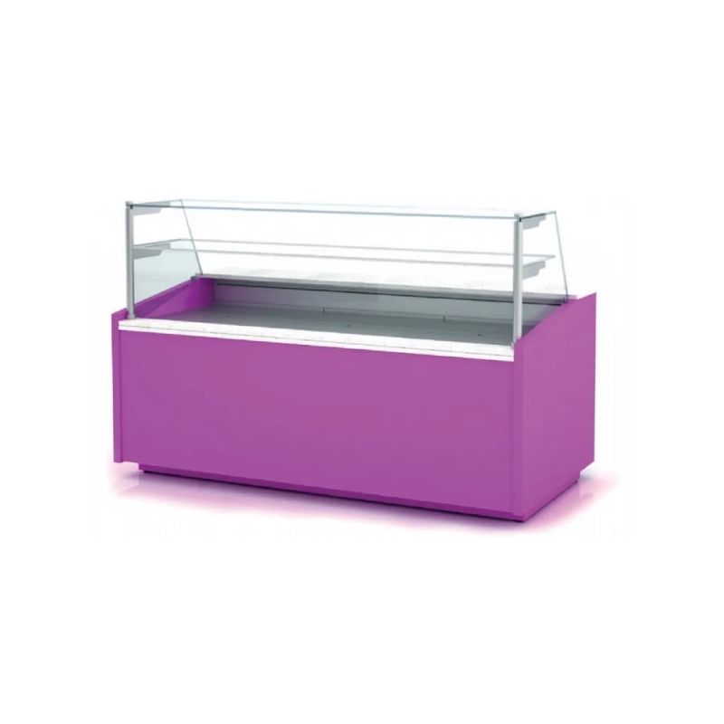 Vitrine droite pâtisserie positive -1/+5 °c avec fond plat et 1 étagère - 1035x1000x1290 mm