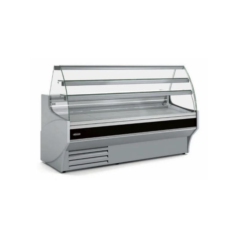 Vitrine Horizontale Pâtissière Ventilée Froid Positif -1/+5°C avec Vitre Courbée et Réserve – 2525x940x1300 mm – Docriluc