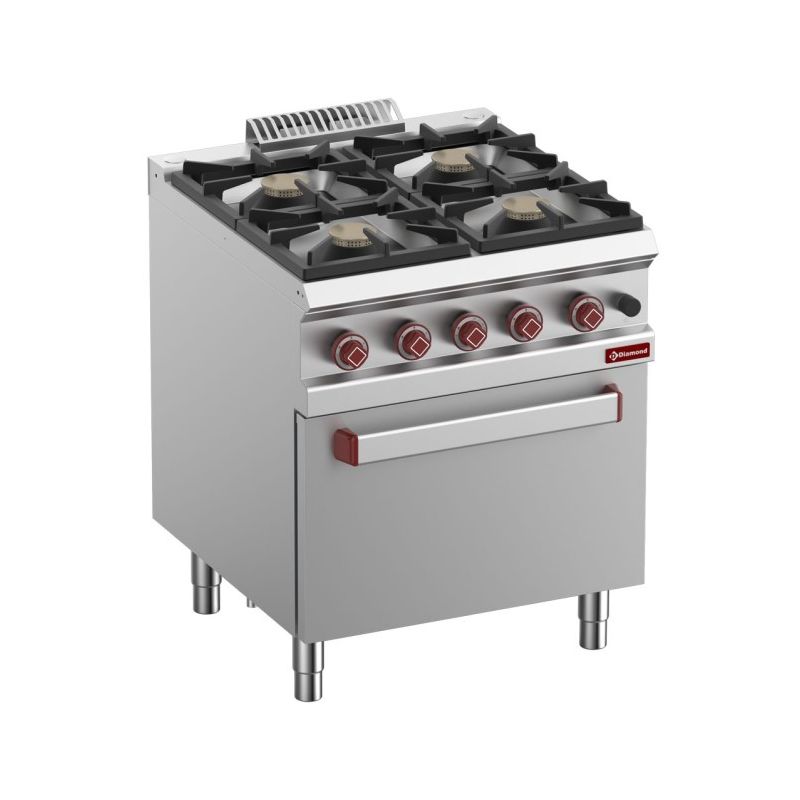 Fourneau 4 feux vif, four gaz GN 2/1