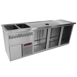 Comptoir bar 3 compartiments, égouttoir + grille, 2 cuves à gauche