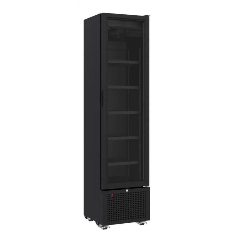 Armoire réfrigérateur professionnelle slim noir une porte vitrée 221 litres
