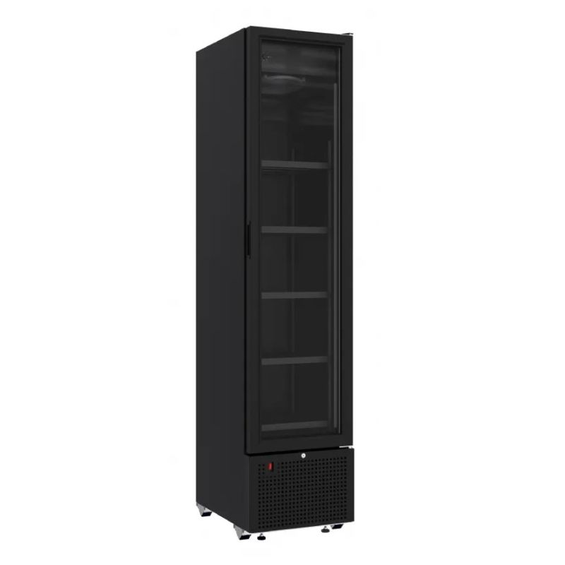 Armoire réfrigérateur professionnelle slim noir une porte vitrée 348 litres