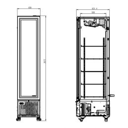 Armoire réfrigérateur professionnelle slim noir une porte vitrée 348 litres