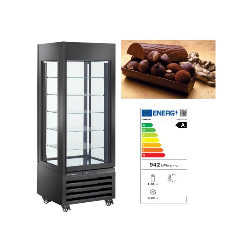 Vitrine "FULL vitrée" 440 Lt., 5 niveaux en verre, ventilée - CHOCOLATE - NOIR