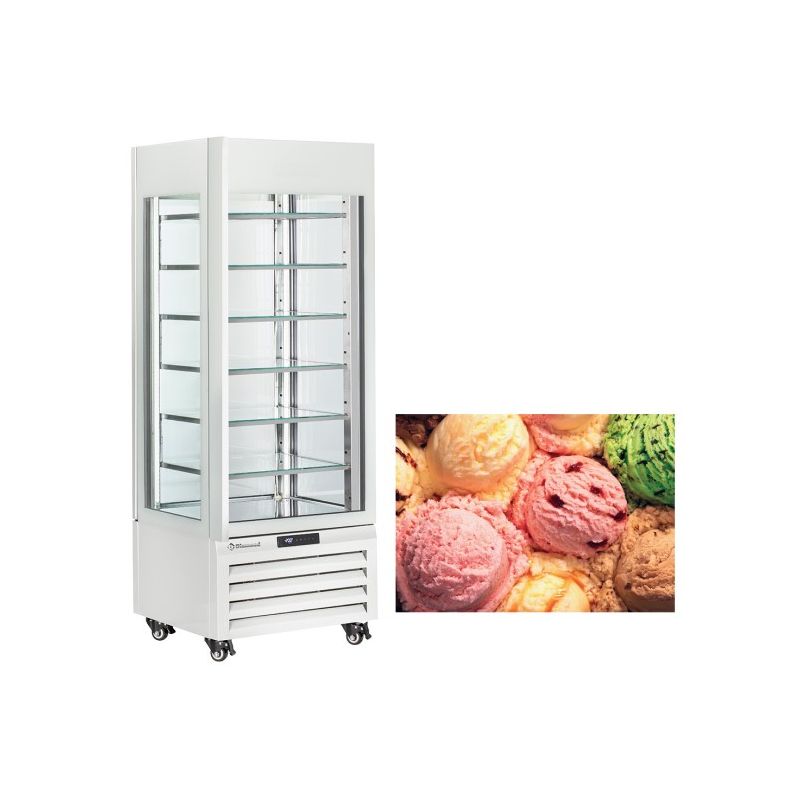 Vitrine "FULL vitrée" 440 Lt., 6 niveaux en verre, statique - ICE CREAM - BLANC