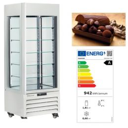 Vitrine "FULL vitrée" 440 Lt., 5 niveaux en verre, ventilée - CHOCOLATE - BLANC