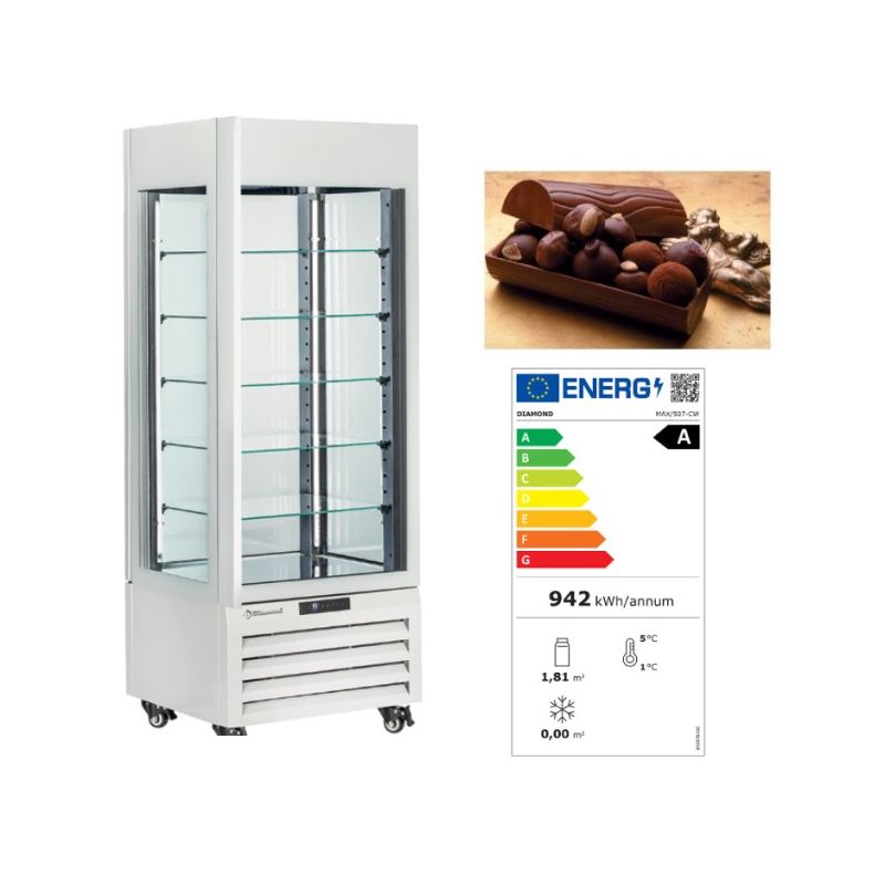 Vitrine "FULL vitrée" 440 Lt., 5 niveaux en verre, ventilée - CHOCOLATE - BLANC