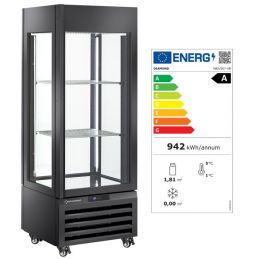 Vitrine "FULL vitrée" 440 Lt., 1 niveau + 2 étagères, ventilée - WINE - NOIR