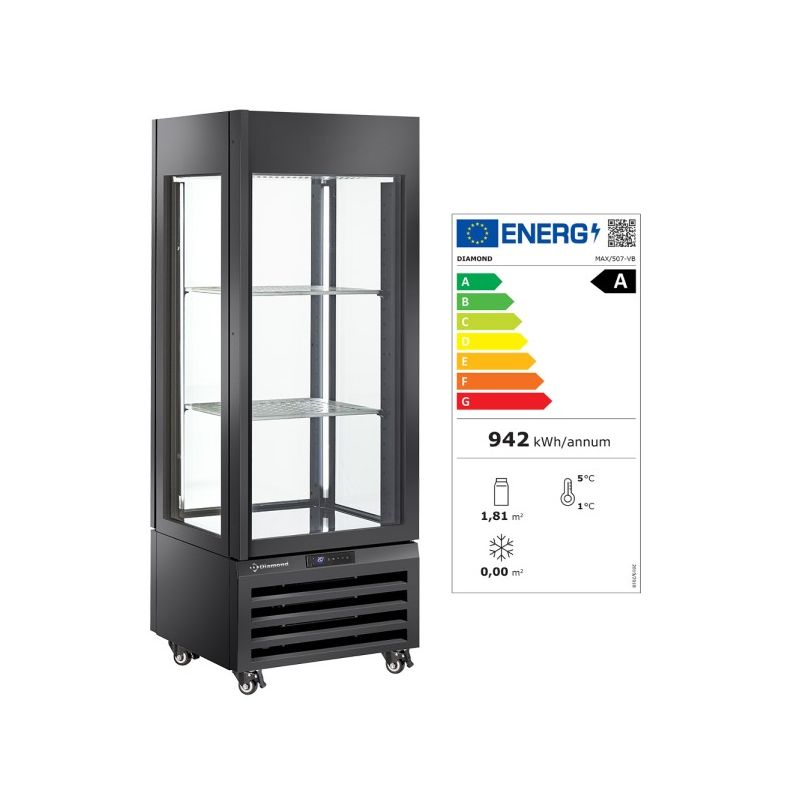 Vitrine "FULL vitrée" 440 Lt., 1 niveau + 2 étagères, ventilée - WINE - NOIR