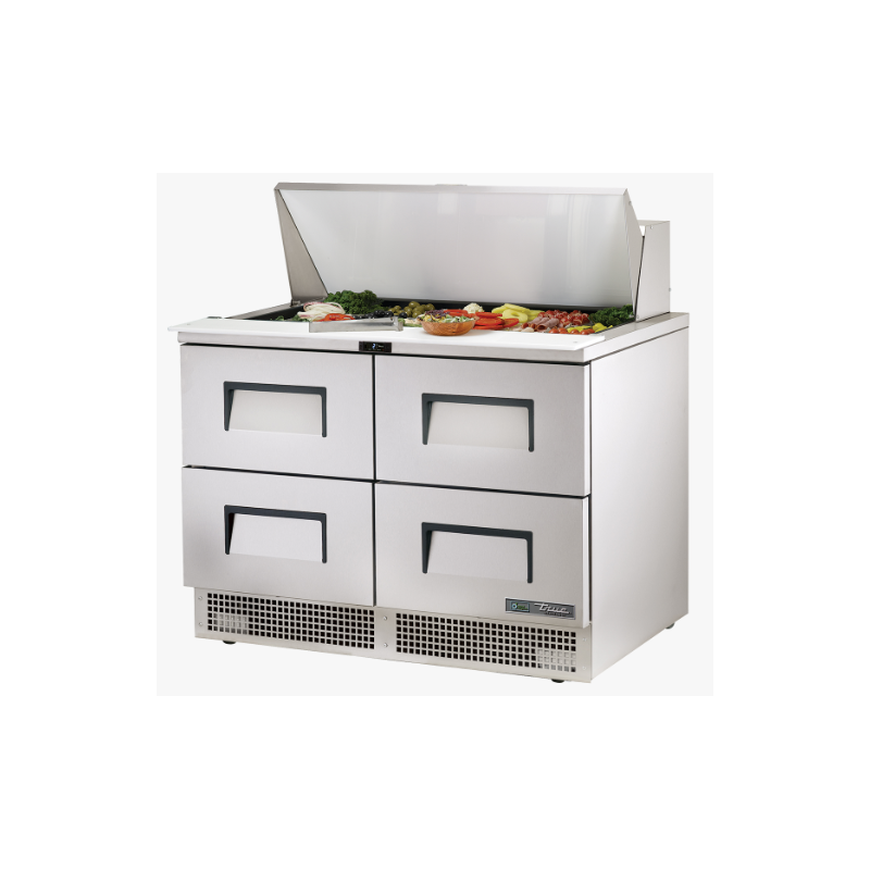 Table de préparation, 18 bacs GN 1/6, 4 tiroirs