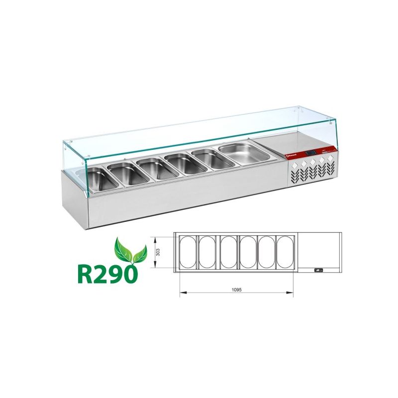 Structure réfrigérée GN 5x 1/3, 1x 1/2, avec vitre droite
