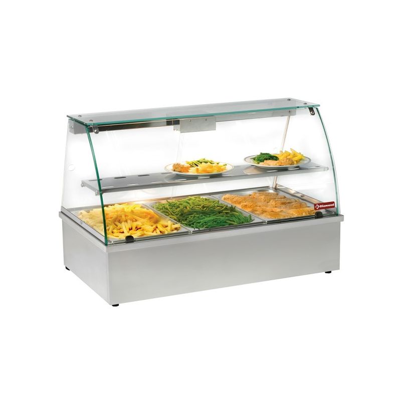 Vitrine chauffante, bain-marie 3 GN 1/1, panoramique