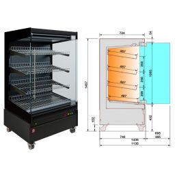 Vitrine chauffante, libre-service, avec porte vitrée, sur roues - FULL BLACK