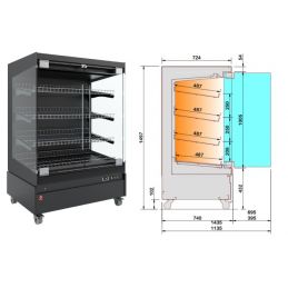Vitrine chauffante, libre-service, avec porte vitrée, sur roues - FULL BLACK
