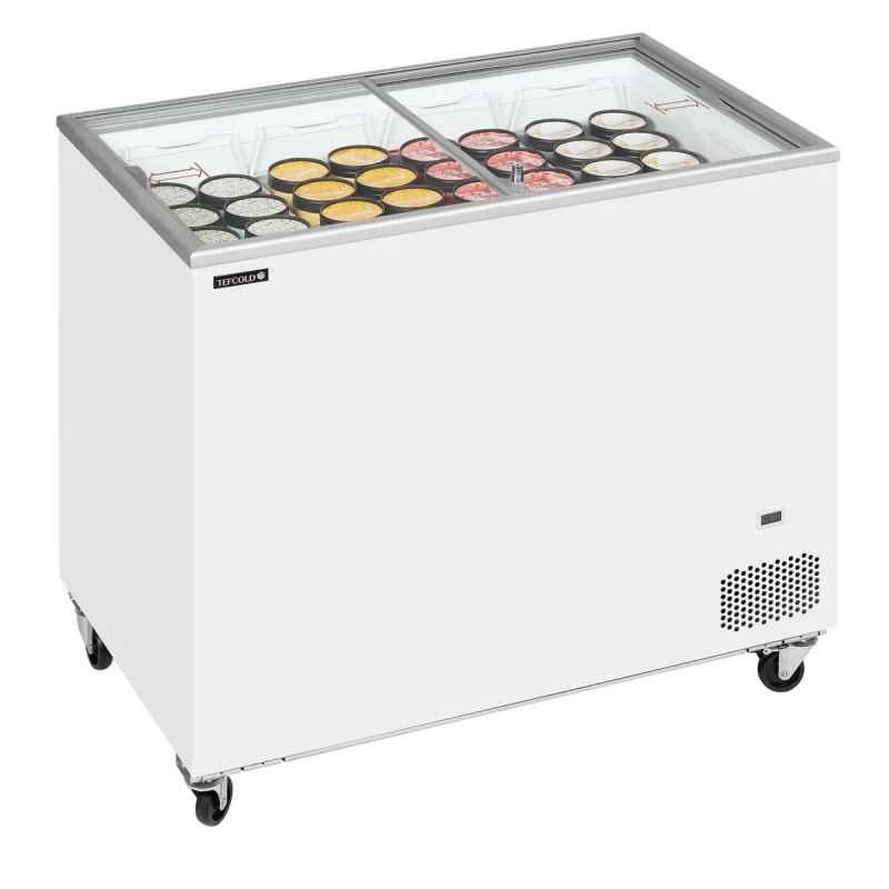 Congélateur de crème glacée avec couvercles vitrés coulissantes