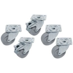 Kit 5 Roues inox pour tables, pivotantes, 2x avec freins