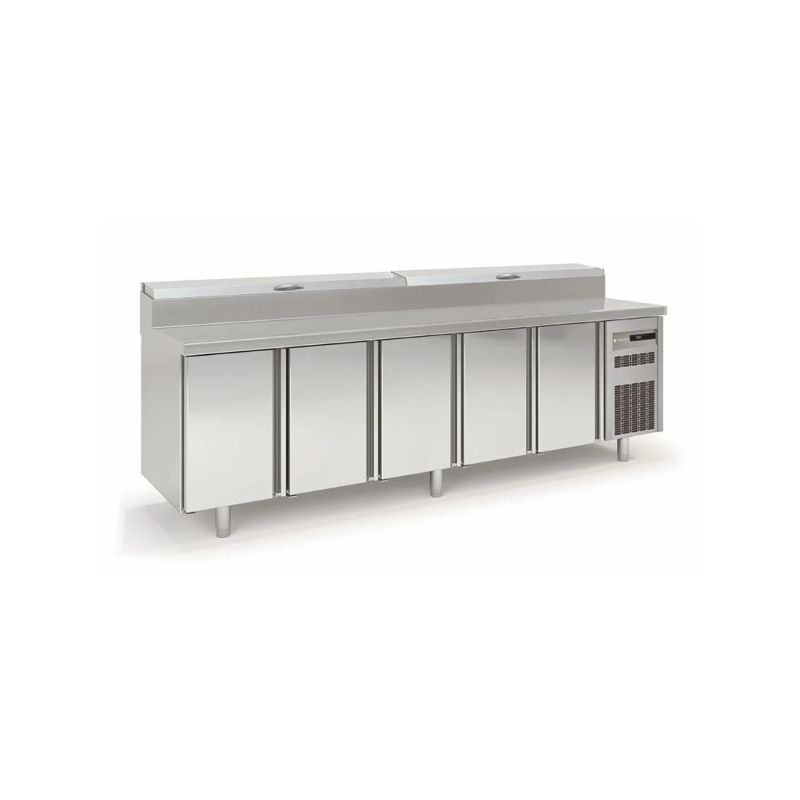 Saladette réfrigérée professionnelle 700 positive 4 portes pour bacs 1/6