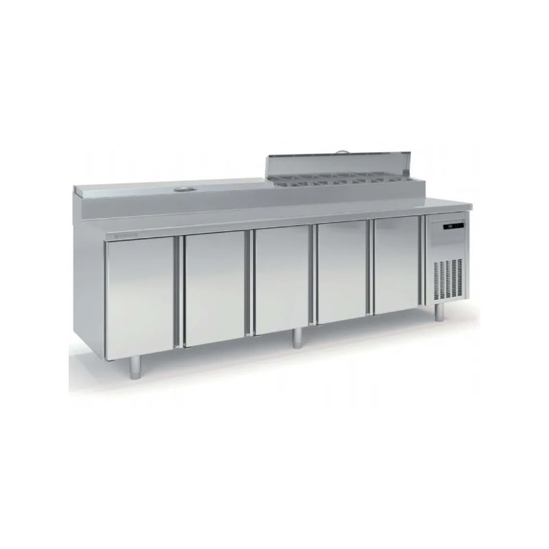 Saladette réfrigérée professionnelle 700 positive 5 portes pour bacs 1/6
