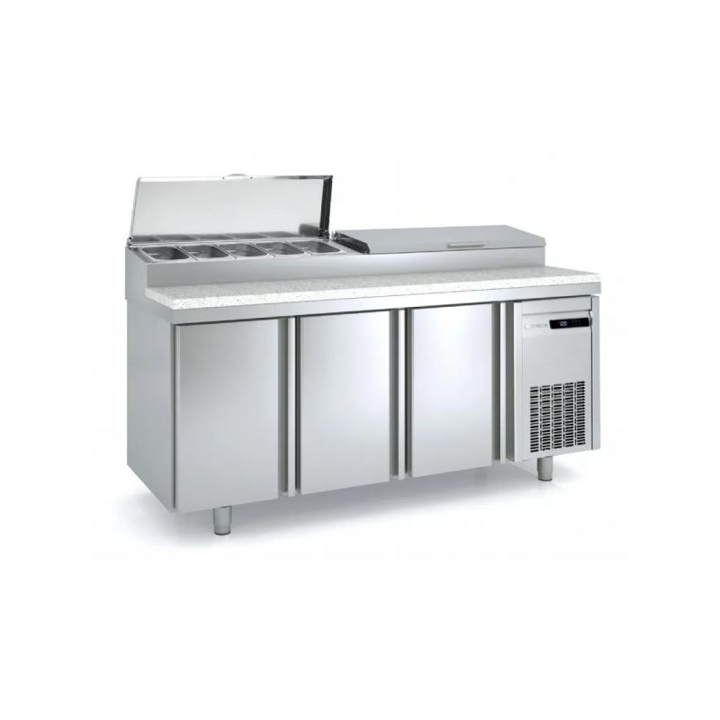 Saladette réfrigérée professionnelle 600 positive 3 portes pour bacs 1/4