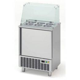 Saladette réfrigérée professionnelle inox 700 positive 1 porte avec pare-haleine 6 bacs gn1/6