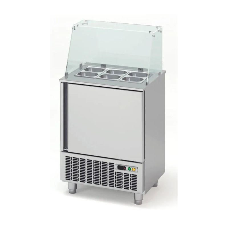 Saladette réfrigérée professionnelle inox 700 positive 1 porte avec pare-haleine 6 bacs gn1/6