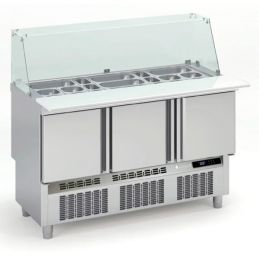 Saladette réfrigérée professionnelle inox 700 positive 3 portes avec pare-haleine 320 litres